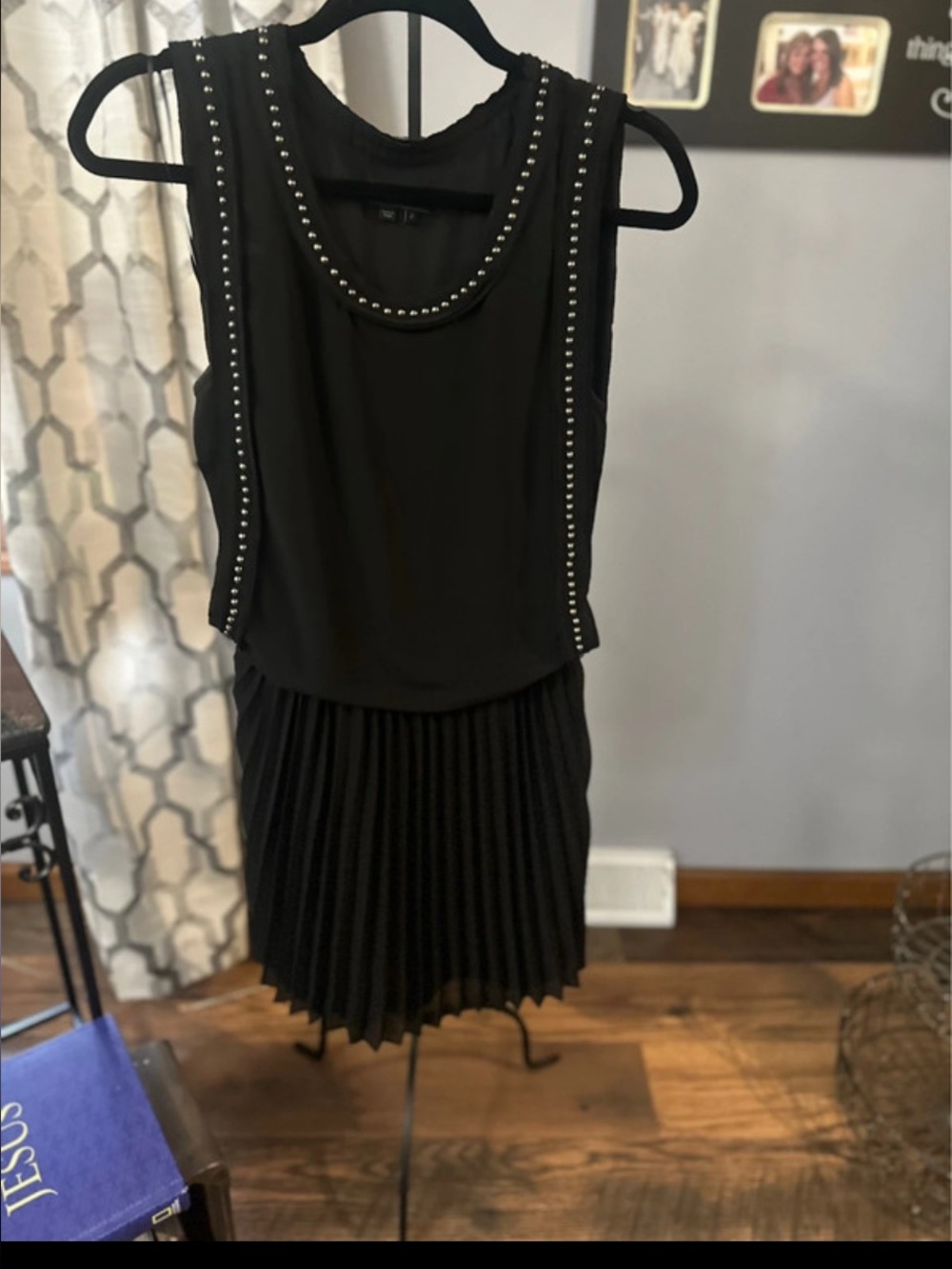 Guess Black Studded Pleated Midi Dress